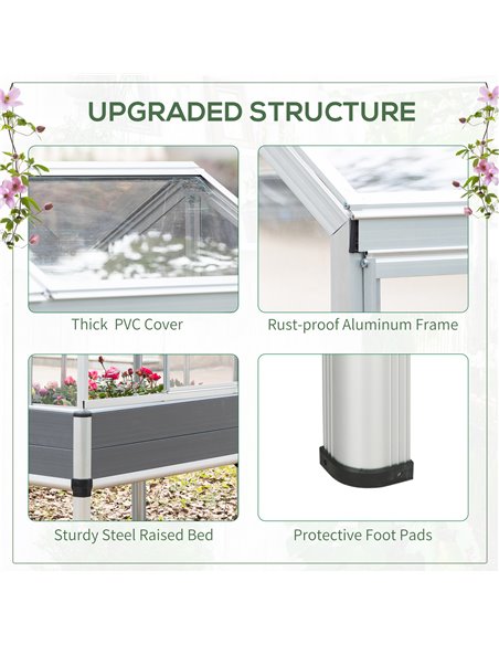 Outsunny Galvanised Steel Raised Beds for Garden with Greenhouse, Raised Planters with Cover and Openable Windows 845-771V00CG - pic 83959 | FastDaddyshop