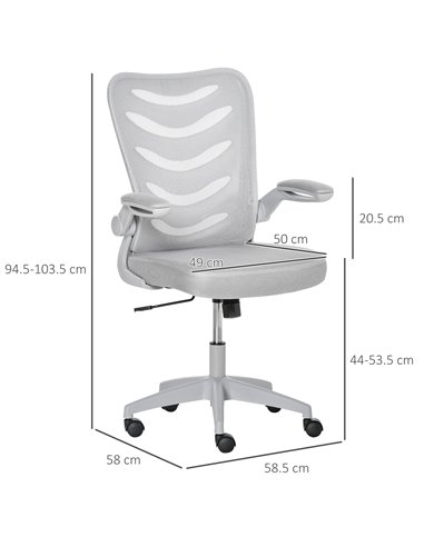 Vinsetto Mesh Office Chair for Home Swivel Task Desk Chair with Lumbar Back Support, Flip-Up Arm, Adjustable Height, Grey