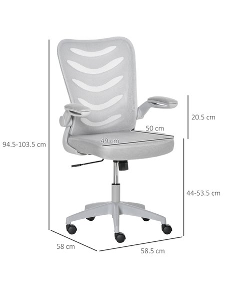 Vinsetto Mesh Office Chair for Home Swivel Task Desk Chair with Lumbar Back Support, Flip-Up Arm, Adjustable Height, Grey - pic 8396 | FastDaddyshop