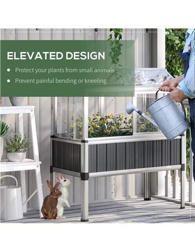 Outsunny Galvanised Steel Raised Beds for Garden with Greenhouse, Raised Planters with Cover and Openable Windows 845-771V00CG