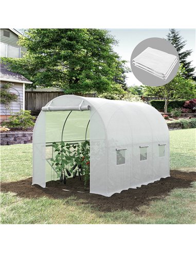 Outsunny 3 x 2 x 2m Greenhouse Replacement Walk-in PE Hot House Cover with 6 Windows Roll-Up and Zipper Door, White 845-382V03WT