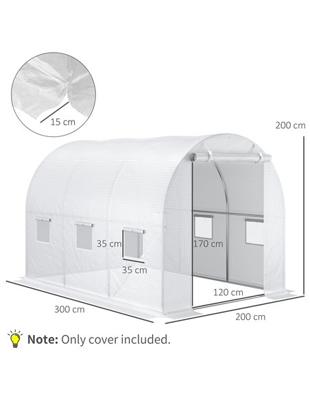 Outsunny 3 x 2 x 2m Greenhouse Replacement Walk-in PE Hot House Cover with 6 Windows Roll-Up and Zipper Door, White 845-382V03WT - pic 83965 | FastDaddyshop