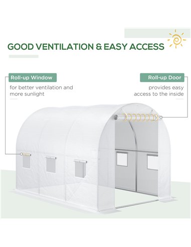 Outsunny 3 x 2 x 2m Greenhouse Replacement Walk-in PE Hot House Cover with 6 Windows Roll-Up and Zipper Door, White 845-382V03WT