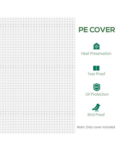 Outsunny 3 x 2 x 2m Greenhouse Replacement Walk-in PE Hot House Cover with 6 Windows Roll-Up and Zipper Door, White 845-382V03WT