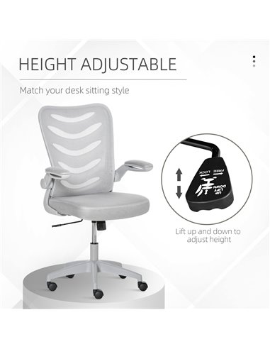 Vinsetto Mesh Office Chair for Home Swivel Task Desk Chair with Lumbar Back Support, Flip-Up Arm, Adjustable Height, Grey