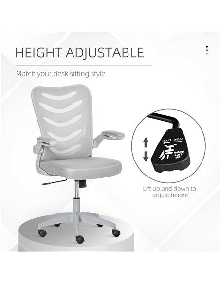 Vinsetto Mesh Office Chair for Home Swivel Task Desk Chair with Lumbar Back Support, Flip-Up Arm, Adjustable Height, Grey - pic 8397 | FastDaddyshop