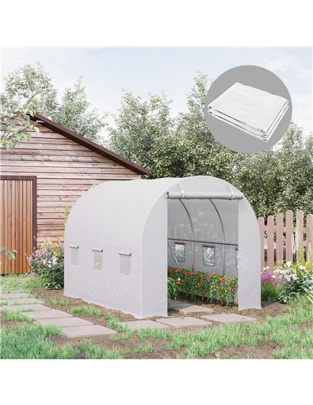 Outsunny 3 x 2 x 2m Greenhouse Replacement Walk-in PE Hot House Cover with 6 Windows Roll-Up and Zipper Door, White 845-382V03WT - pic 83971 | FastDaddyshop