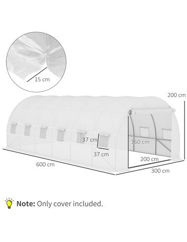 Outsunny Greenhouse Replacement Cover ONLY Winter Garden Plant PE Cover with Roll-up Windows Door, 6 x 3 x 2m White 845-382WT