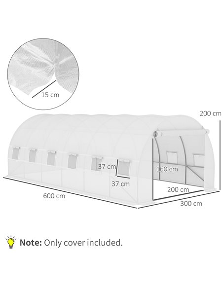 Outsunny Greenhouse Replacement Cover ONLY Winter Garden Plant PE Cover with Roll-up Windows Door, 6 x 3 x 2m White 845-382WT - pic 83983 | FastDaddyshop