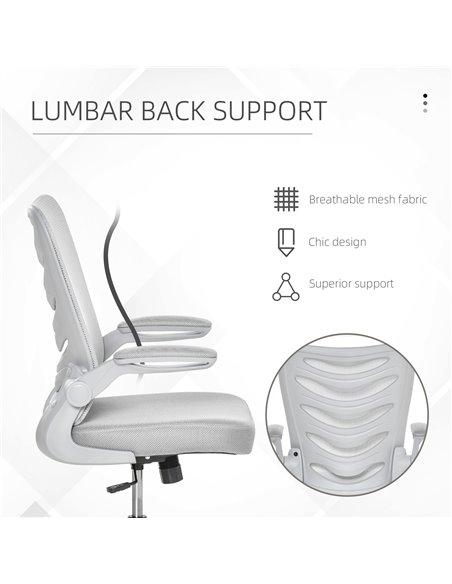Vinsetto Mesh Office Chair for Home Swivel Task Desk Chair with Lumbar Back Support, Flip-Up Arm, Adjustable Height, Grey - pic 8399 | FastDaddyshop