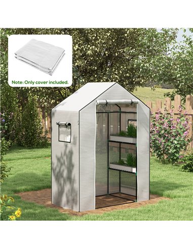 Outsunny Greenhouse Cover Replacement Walk-in PE Hot House Cover with Roll-up Door and Windows, 140 x 73 x 190cm, White 845-944V
