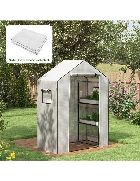 Outsunny Greenhouse Cover Replacement Walk-in PE Hot House Cover with Roll-up Door and Windows, 140 x 73 x 190cm, White 845-944V - pic 83991 | FastDaddyshop
