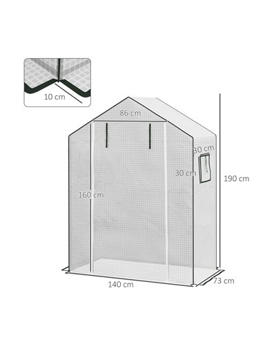 Outsunny Greenhouse Cover Replacement Walk-in PE Hot House Cover with Roll-up Door and Windows, 140 x 73 x 190cm, White 845-944V