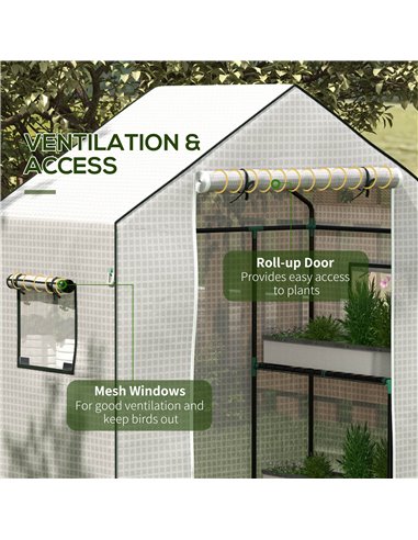 Outsunny Greenhouse Cover Replacement Walk-in PE Hot House Cover with Roll-up Door and Windows, 140 x 73 x 190cm, White 845-944V