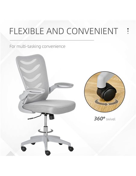 Vinsetto Mesh Office Chair for Home Swivel Task Desk Chair with Lumbar Back Support, Flip-Up Arm, Adjustable Height, Grey - pic 8400 | FastDaddyshop