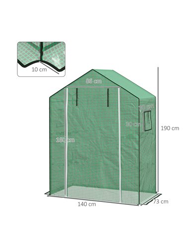 Outsunny Greenhouse Cover Replacement Walk-in PE Hot House Cover with Roll-up Door and Windows, 140 x 73 x 190cm, Green 845-944V