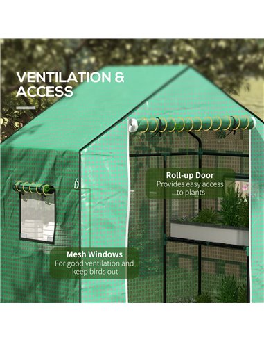 Outsunny Greenhouse Cover Replacement Walk-in PE Hot House Cover with Roll-up Door and Windows, 140 x 73 x 190cm, Green 845-944V