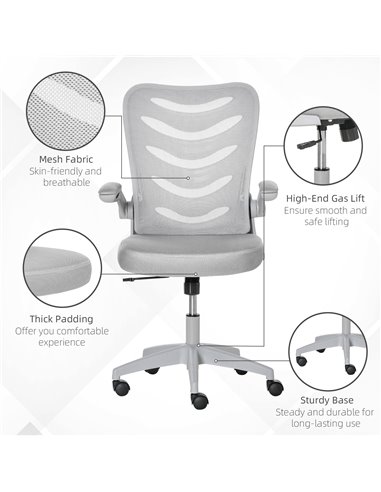 Vinsetto Mesh Office Chair for Home Swivel Task Desk Chair with Lumbar Back Support, Flip-Up Arm, Adjustable Height, Grey