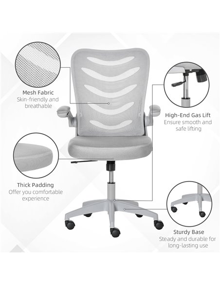 Vinsetto Mesh Office Chair for Home Swivel Task Desk Chair with Lumbar Back Support, Flip-Up Arm, Adjustable Height, Grey - pic 8401 | FastDaddyshop