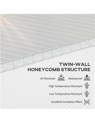 Outsunny 14 Pieces Polycarbonate Sheets, 121 x 61 x 0.4cm Twin-Wall Plastic Roofing Sheets, 10m² Replacement Greenhouse Panels, 