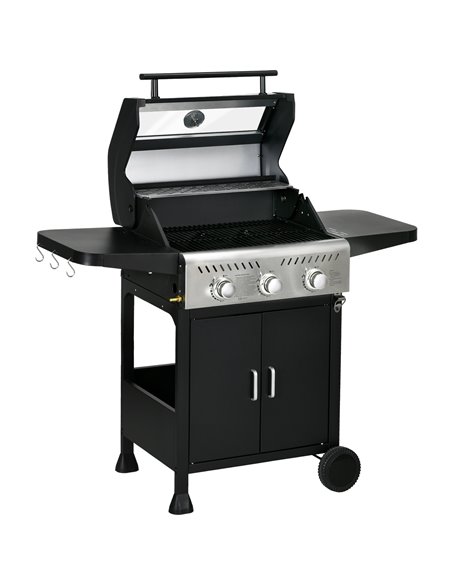 Outsunny 9 kW 3 Burner Gas BBQ Grill with See-through Lid, Black 846-140V70BK - pic 84134 | FastDaddyshop