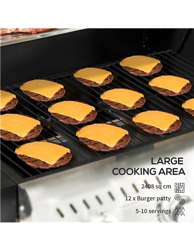 Outsunny 9 kW 3 Burner Gas BBQ Grill with See-through Lid, Black 846-140V70BK