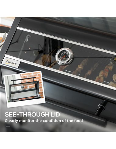 Outsunny 9 kW 3 Burner Gas BBQ Grill with See-through Lid, Black 846-140V70BK