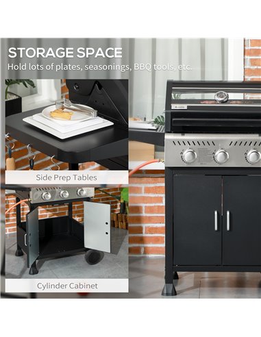 Outsunny 9 kW 3 Burner Gas BBQ Grill with See-through Lid, Black 846-140V70BK