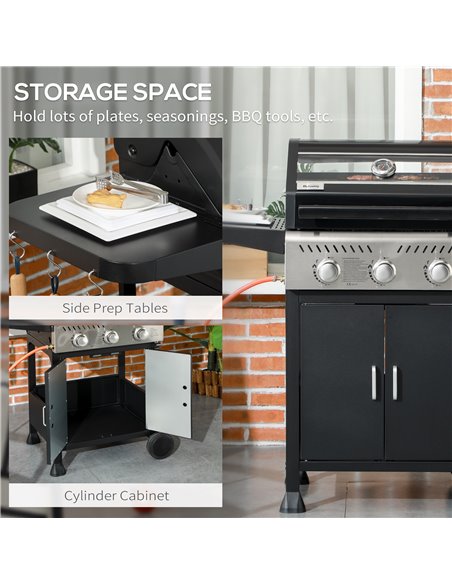 Outsunny 9 kW 3 Burner Gas BBQ Grill with See-through Lid, Black 846-140V70BK - pic 84139 | FastDaddyshop