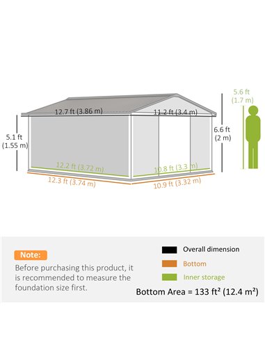 Outsunny 13 x 11 ft Metal Garden Shed Large Patio Roofed Tool Storage Box with Foundation Ventilation and Sliding Doors, Yellow 