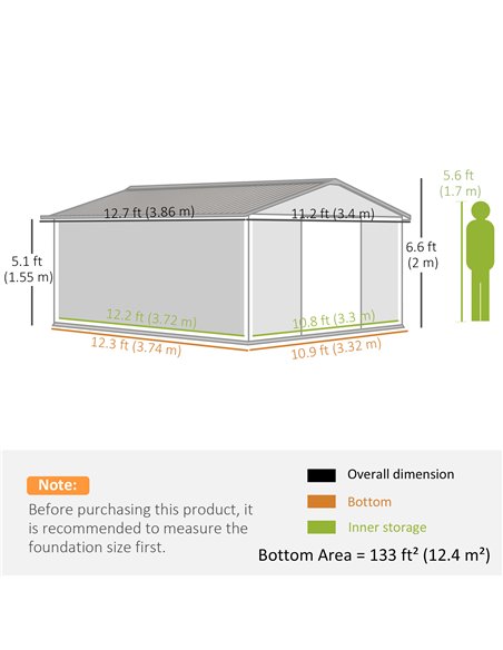 Outsunny 13 x 11 ft Metal Garden Shed Large Patio Roofed Tool Storage Box with Foundation Ventilation and Sliding Doors, Yellow  - pic 84163 | FastDaddyshop