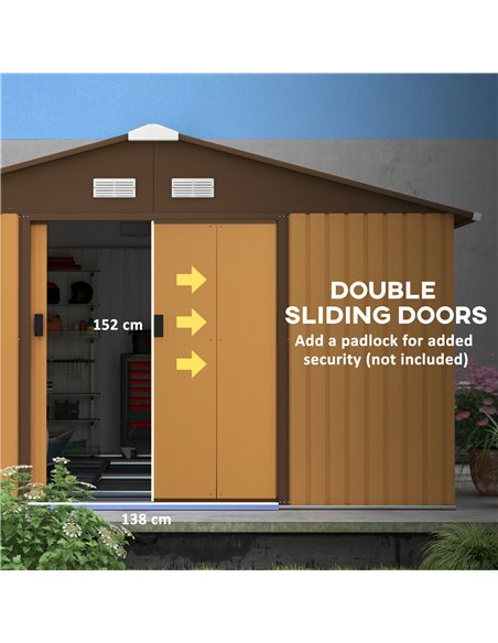 Outsunny 13 x 11 ft Metal Garden Shed Large Patio Roofed Tool Storage Box with Foundation Ventilation and Sliding Doors, Yellow  - pic 84165 | FastDaddyshop