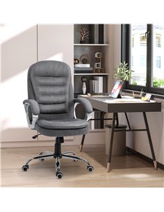 Vinsetto Ergonomic Office Chair, Swivel Wheels, Linen Fabric, Grey 2