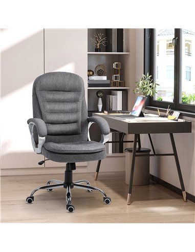 Vinsetto Ergonomic Office Chair Task Chair for Home with Arm, Swivel Wheels, Linen Fabric, Grey