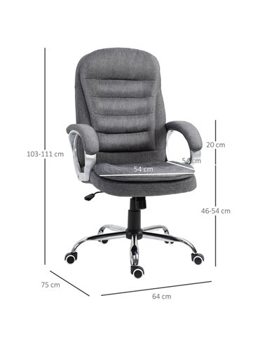 Vinsetto Ergonomic Office Chair Task Chair for Home with Arm, Swivel Wheels, Linen Fabric, Grey