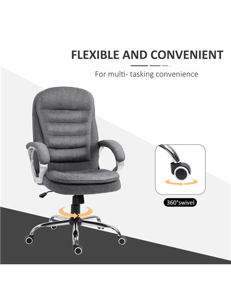 Vinsetto Ergonomic Office Chair Task Chair for Home with Arm, Swivel Wheels, Linen Fabric, Grey - pic 8423 | FastDaddyshop