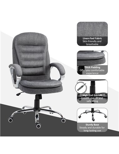 Vinsetto Ergonomic Office Chair Task Chair for Home with Arm, Swivel Wheels, Linen Fabric, Grey