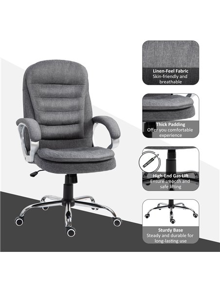 Vinsetto Ergonomic Office Chair Task Chair for Home with Arm, Swivel Wheels, Linen Fabric, Grey - pic 8424 | FastDaddyshop