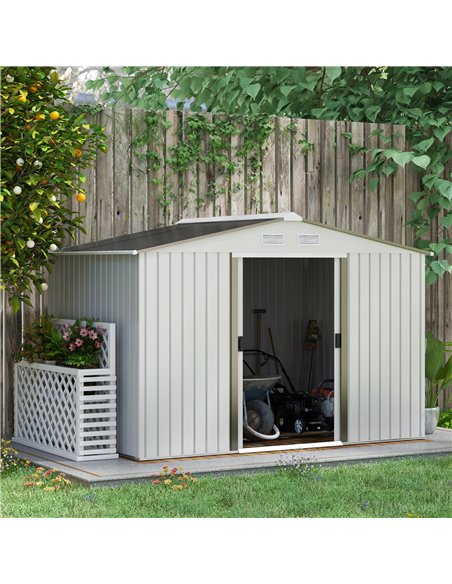 Outsunny 9 x 6FT Garden Storage Shed, Metal Outdoor Storage Shed House with Floor Foundation, Ventilation & Doors, Grey 845-031S - pic 84252 | FastDaddyshop