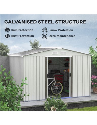 Outsunny 9 x 6FT Garden Storage Shed, Metal Outdoor Storage Shed House with Floor Foundation, Ventilation & Doors, Grey 845-031S