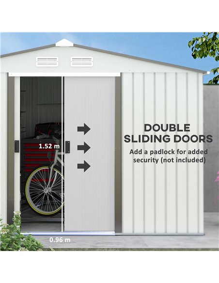 Outsunny 9 x 6FT Garden Storage Shed, Metal Outdoor Storage Shed House with Floor Foundation, Ventilation & Doors, Grey 845-031S - pic 84255 | FastDaddyshop