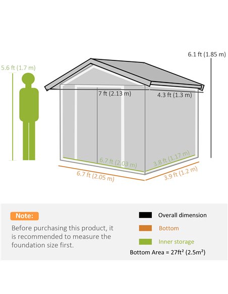 Outsunny 7ft x 4ft Lockable Garden Metal Storage Shed Large Patio Roofed Tool Storage Building Foundation Sheds Box, Light Green - pic 84262 | FastDaddyshop