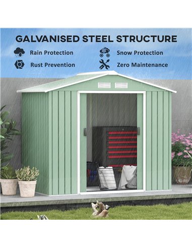 Outsunny 7ft x 4ft Lockable Garden Metal Storage Shed Large Patio Roofed Tool Storage Building Foundation Sheds Box, Light Green