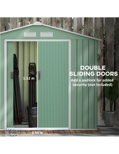 Outsunny 7ft x 4ft Lockable Garden Metal Storage Shed Large Patio Roofed Tool Storage Building Foundation Sheds Box, Light Green