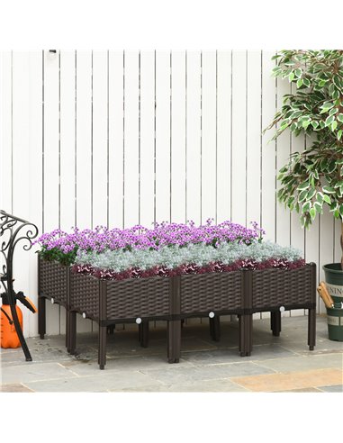 Outsunny Set of 6 Raised Planter Box for Patios, Decks & Condos, Thick Plastic, 40L x 40W x 44H cm, Brown 845-439V02