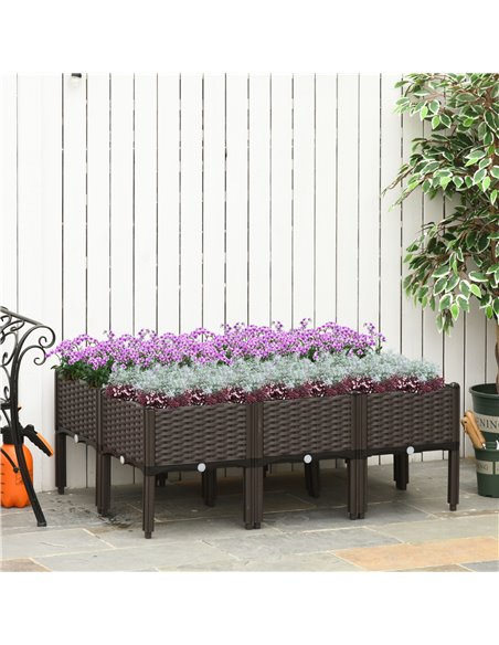 Outsunny Set of 6 Raised Planter Box for Patios, Decks & Condos, Thick Plastic, 40L x 40W x 44H cm, Brown 845-439V02 - pic 84297 | FastDaddyshop
