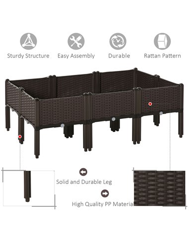 Outsunny Set of 6 Raised Planter Box for Patios, Decks & Condos, Thick Plastic, 40L x 40W x 44H cm, Brown 845-439V02