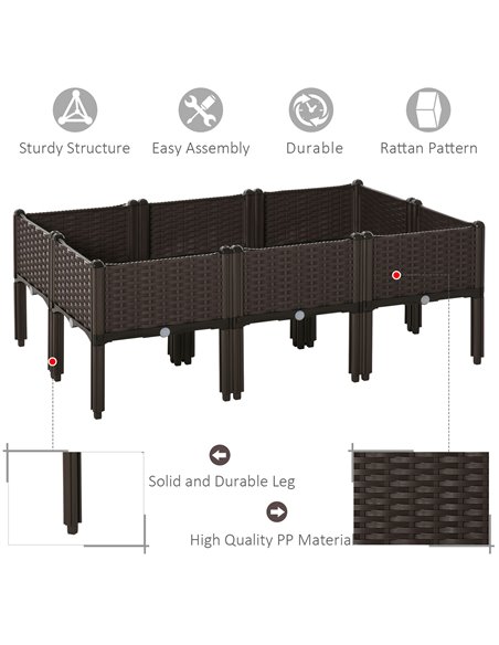 Outsunny Set of 6 Raised Planter Box for Patios, Decks & Condos, Thick Plastic, 40L x 40W x 44H cm, Brown 845-439V02 - pic 84299 | FastDaddyshop