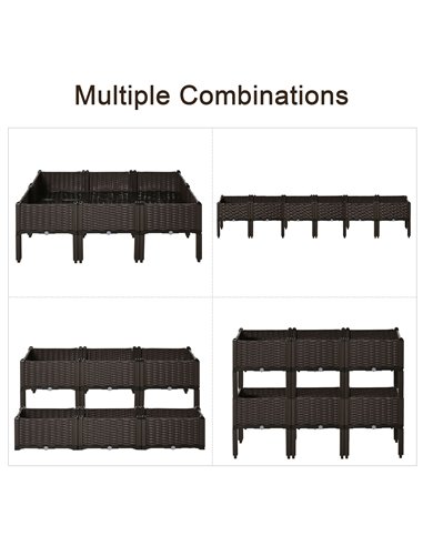 Outsunny Set of 6 Raised Planter Box for Patios, Decks & Condos, Thick Plastic, 40L x 40W x 44H cm, Brown 845-439V02
