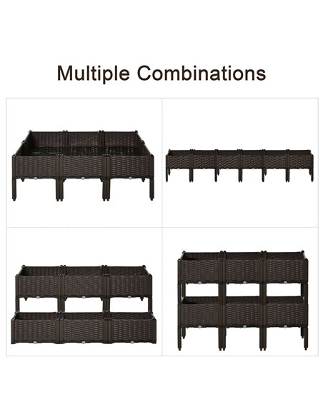 Outsunny Set of 6 Raised Planter Box for Patios, Decks & Condos, Thick Plastic, 40L x 40W x 44H cm, Brown 845-439V02 - pic 84301 | FastDaddyshop